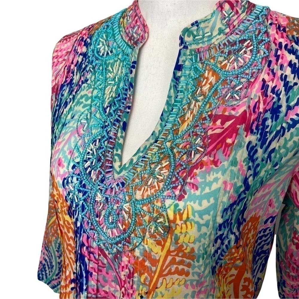 Lilly Pulitzer Sarasota Beaded Tunic Electric Feel Cameo White - Picture 7 of 15